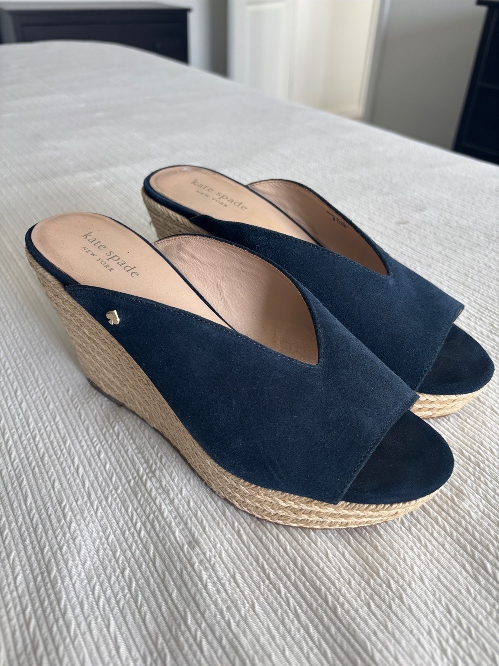 kate spade navy suede espadrille wedge sandals